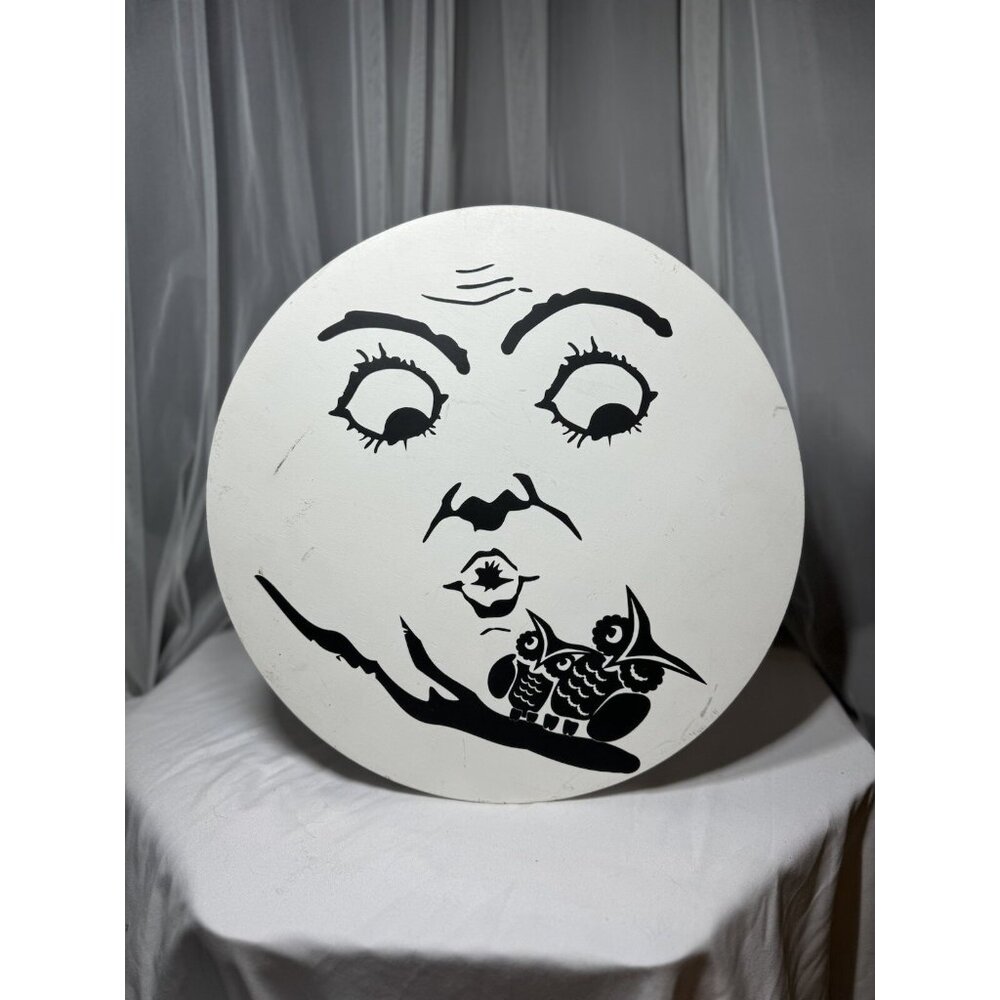 13.5" Retro Anthropomorphic Wood Moon Man Owls Halloween Sign Wall Window Decor - Picture 6 of 10